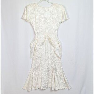 Vtg 70s Jody Of California sz. 7/8 White Ivory Floral Ruched Midi Wedding Dress